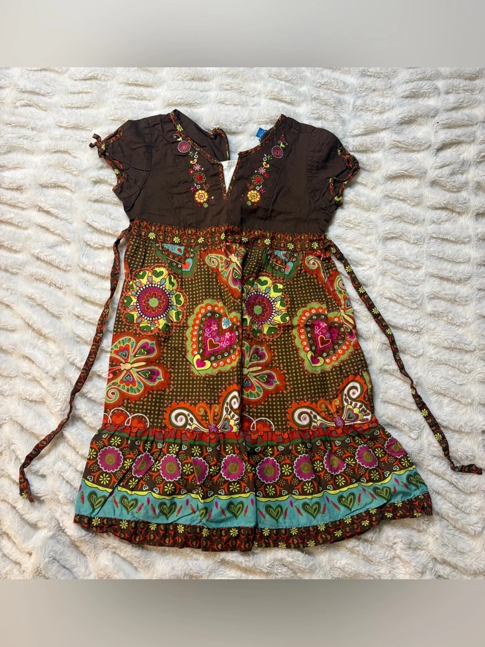 The Children's Place Brown Floral Heart Print Tie-Waist Dress